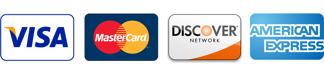 VISA, MasterCard, Discover, AmEx accepted